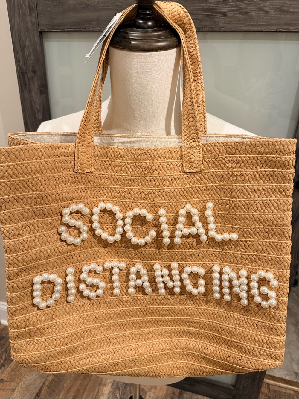 BEYOND THE BEACH Social Distancing Straw Tote New With Tags MSRP $136